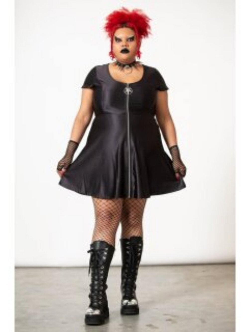 Killstar Disco Diva Dress Black Zip Front Skater Dress 4XL Plus NWT